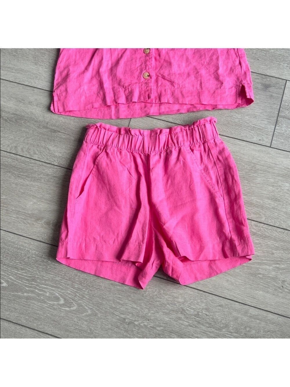 LOFT linen two piece set Bright Pink beach shorts and button up top xxs - Picture 4 of 9